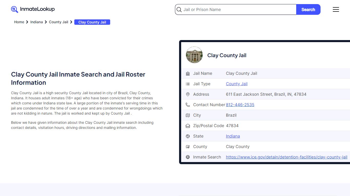 Clay County Jail (IN) Inmate Search Indiana - Inmate Lookup